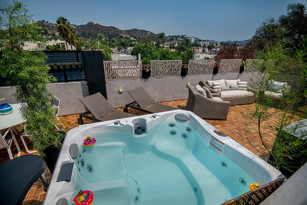 Rooftop lounge area in West Hollywood California