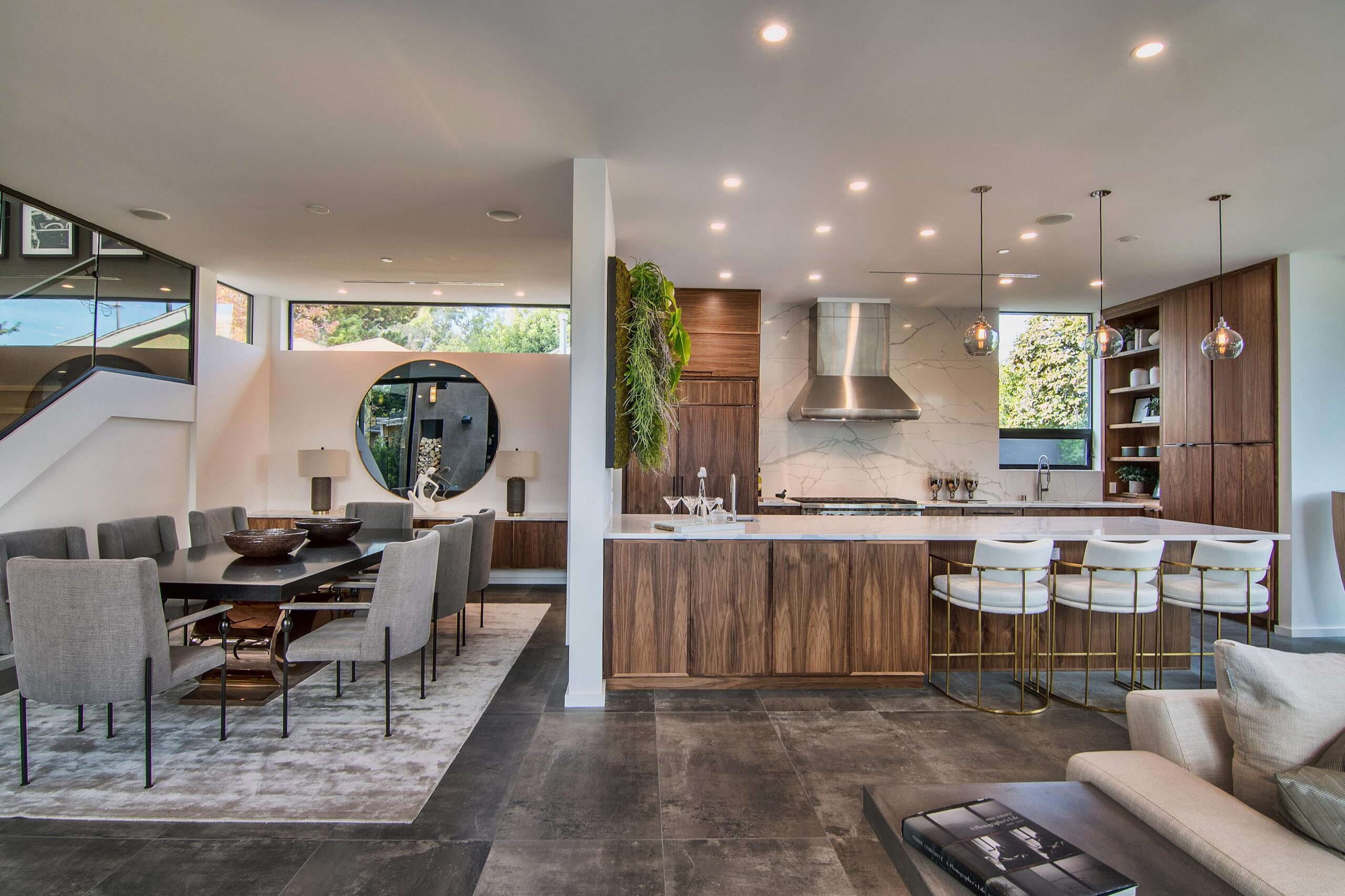 Custom Earth toned California kitchen and dining room