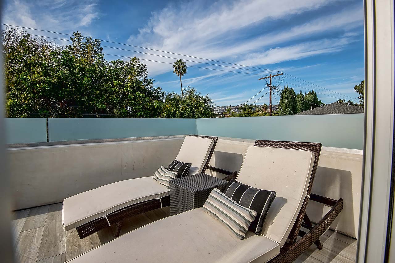 Modern style lounge area on balcony California