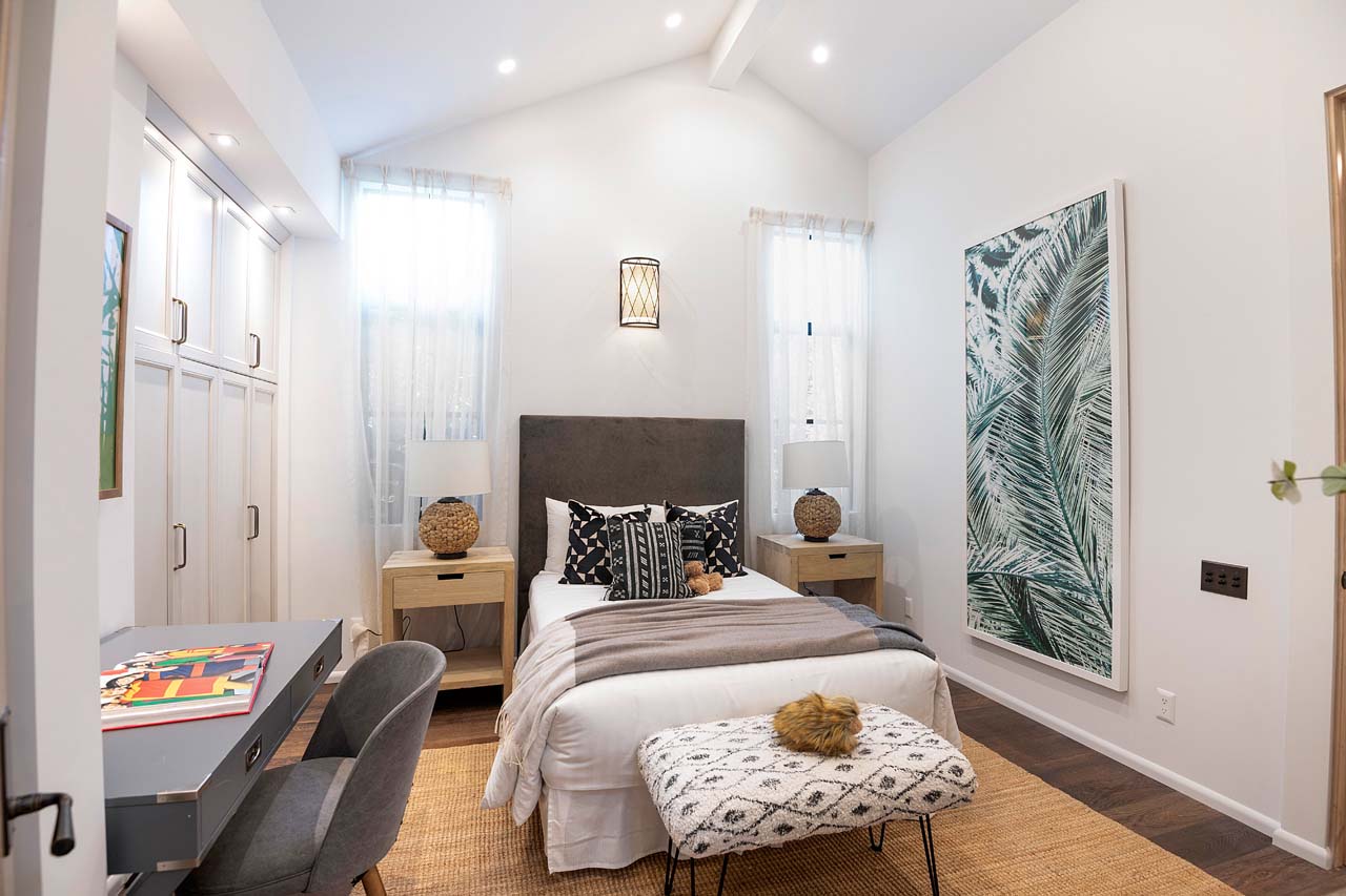 Minimalist guest room in modern California abode